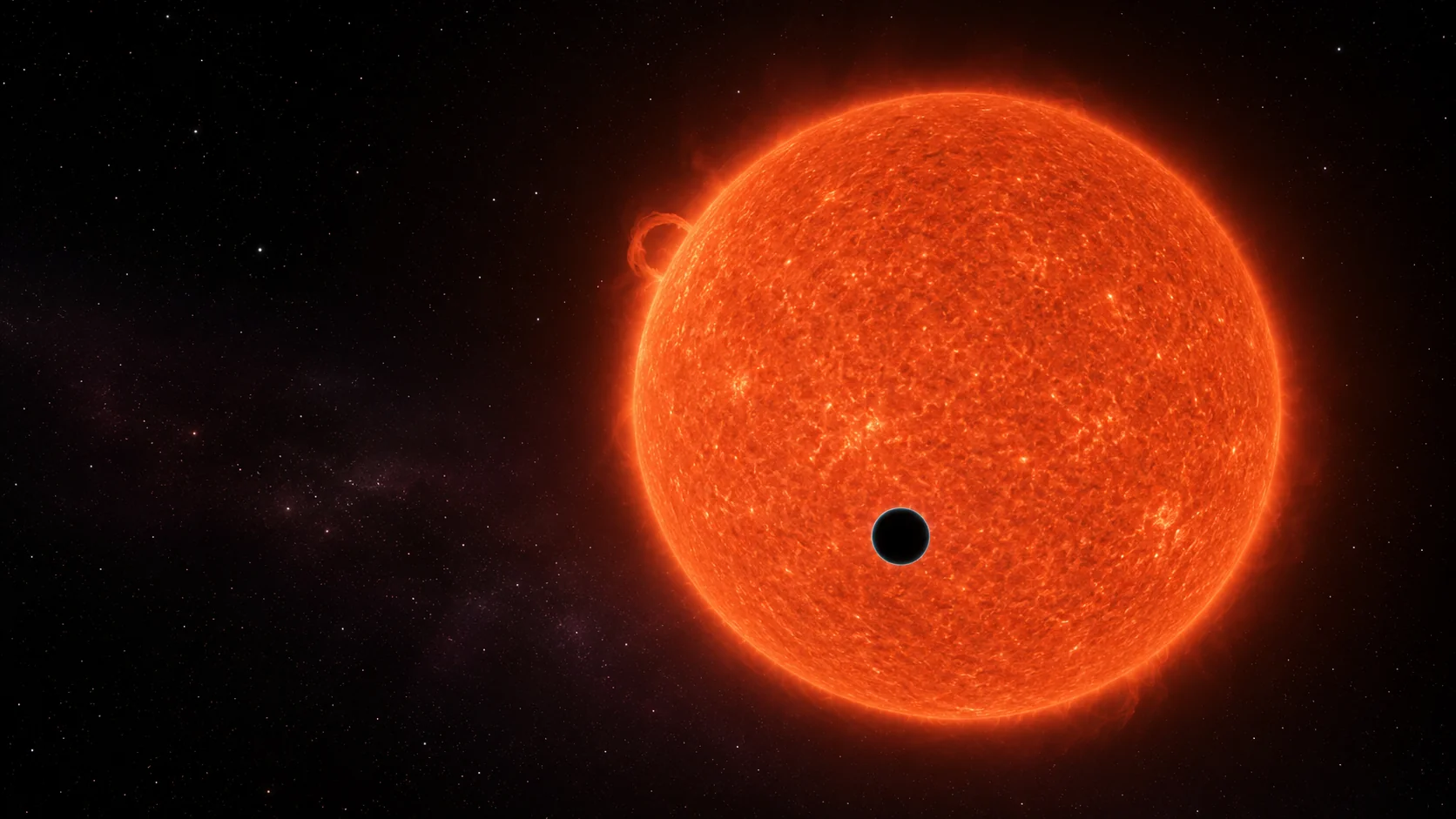 Artist's impression of K2-18b transiting its red dwarf host star K2-18
